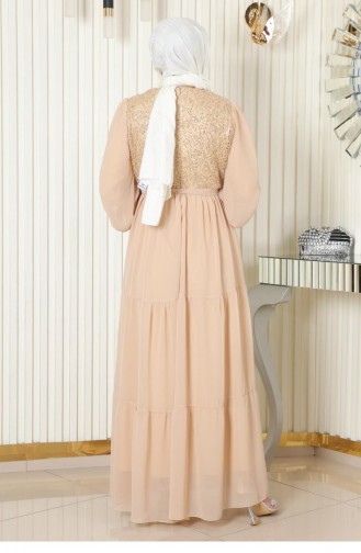 Sequined Chiffon Evening Dress Gold 19187 15155