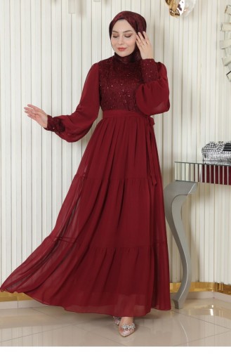 Robe De Soirée En Mousseline À Paillettes Rouge Claret 19187 15157