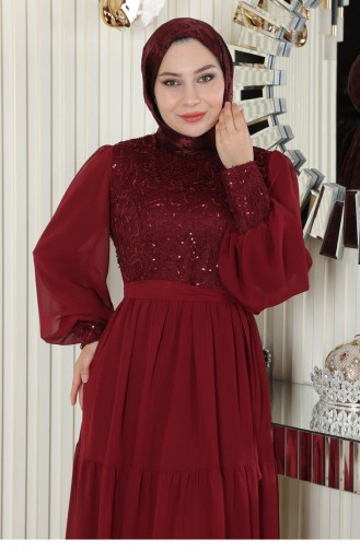 Robe De Soirée En Mousseline À Paillettes Rouge Claret 19187 15157