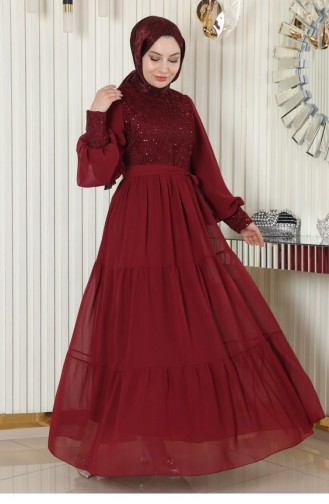 Robe De Soirée En Mousseline À Paillettes Rouge Claret 19187 15157