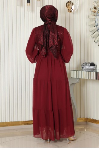 فستان سهرة شيفون مطرز بالترتر أحمر كلاريت 19187 15157