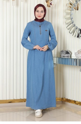 Zipper Detailed Denim Dress Light Blue 19138 15160