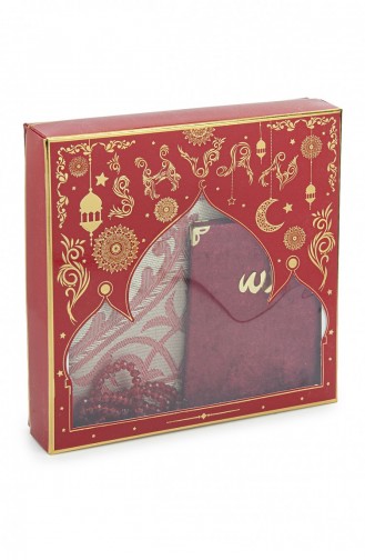 مجموعة سجادة صلاة هدية المهر في صندوق خاص باللون الأحمر الداكن 4897654305538 4897654305538