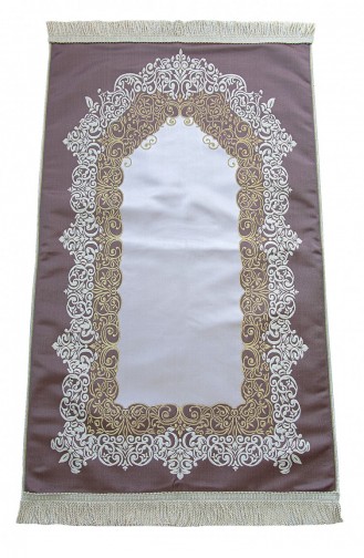 Shiny Lined Prayer Rug With Mihrab Brown 4897654305580 4897654305580