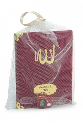 20 Pieces Tulle Pouch And Zikirmatik Name Custom Velvet Covered Yasin Book Set Mevlüt Gift Claret Red 4897654305590 4897654305590