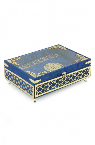 صندوق مهر مغطى بالمخمل شبكي شفاف مع طقم قرآن على الصدر أزرق داكن 4897654305754 4897654305754