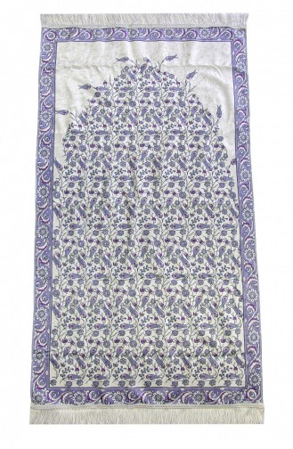 Tulip Embroidered Prayer Rug With Silk Textured Carrying Bag Purple 4897654305832 4897654305832