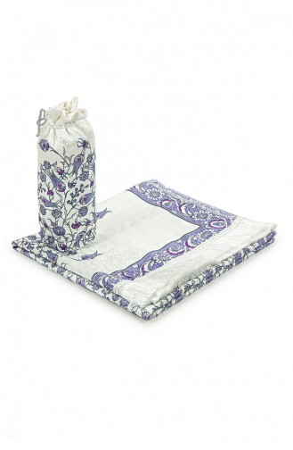 Tulip Embroidered Prayer Rug With Silk Textured Carrying Bag Purple 4897654305832 4897654305832