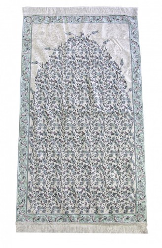 Tulip Embroidered Prayer Rug With Silk Textured Carrying Bag Mint Green 4897654305835 4897654305835