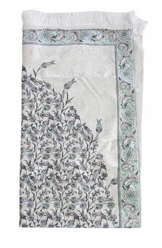 Tulip Embroidered Prayer Rug With Silk Textured Carrying Bag Mint Green 4897654305835 4897654305835