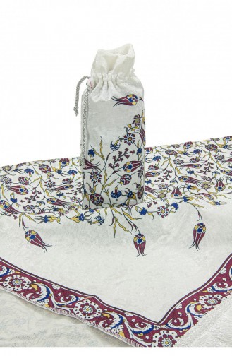 Tulip Embroidered Prayer Rug With Silk Textured Carrying Bag Red 4897654305837 4897654305837