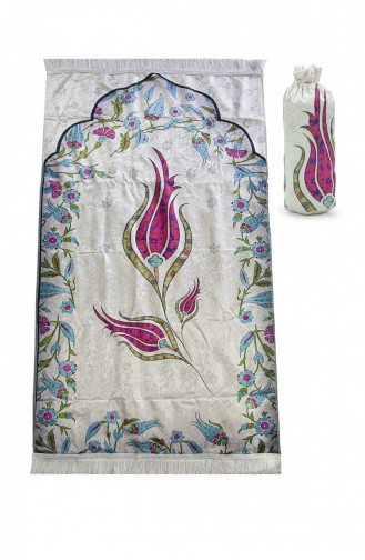 Marbled Tulip Patterned Prayer Rug Fuchsia With Silk Textured Carrying Bag 4897654305838 4897654305838