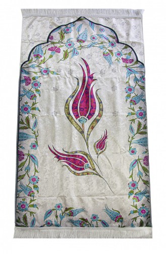 Marbled Tulip Patterned Prayer Rug Fuchsia With Silk Textured Carrying Bag 4897654305838 4897654305838