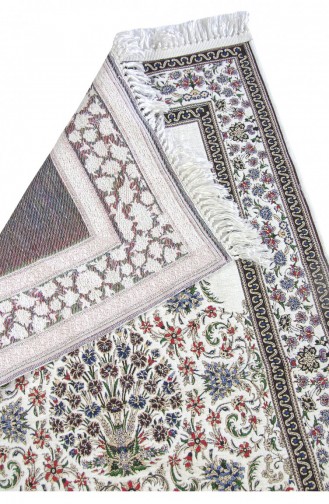 Geleneksel Çiçek Desenli Dokuma Seccade Beyaz 4897654305843