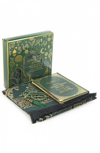 Green 50 Name Printed Leather Bound Medium Size Yasin Book Prayer Mat Set Mevlit Gift 4897654305893 4897654305893