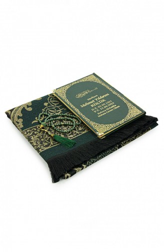 طقم سجادة صلاة كتاب ياسين باللون الأخضر مطبوع عليها 50 اسمًا من الجلد متوسط الحجم هدية Mevlit 4897654305893 4897654305893