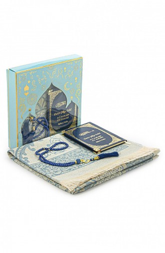 Navy Blue 50 Pieces Name Printed Leather Bound Bag Size Yasin Book Prayer Mat Set Mevlit Gift 4897654305909 4897654305909