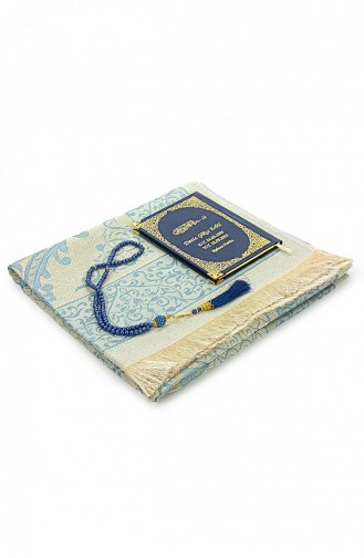 Navy Blue 50 Pieces Name Printed Leather Bound Bag Size Yasin Book Prayer Mat Set Mevlit Gift 4897654305909 4897654305909
