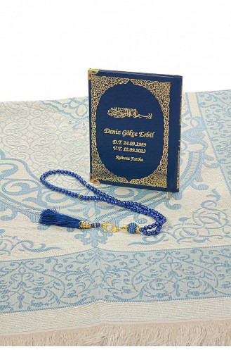 أزرق كحلي 50 قطعة اسم حقيبة جلدية مطبوعة حجم حقيبة ياسين كتاب طقم سجادة صلاة Mevlit هدية 4897654305909 4897654305909
