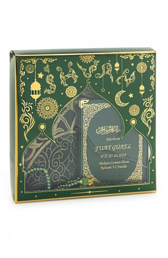 Green 50 Pieces Name Printed Leather Bound Bag Size Yasin Book Prayer Mat Set Mevlit Gift 4897654305911 4897654305911