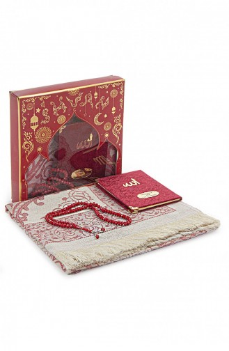 هدية مولود أحمر كلاريت مخملي مغطى بكتاب ياسين سبحة صلاة مجموعة سجادة صلاة المهر 4897654306039 4897654306039