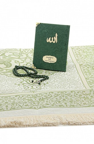 Green Mevlüt Gift Velvet Covered Yasin Book Prayer Beads Dowry Prayer Rug Set 4897654306043 4897654306043