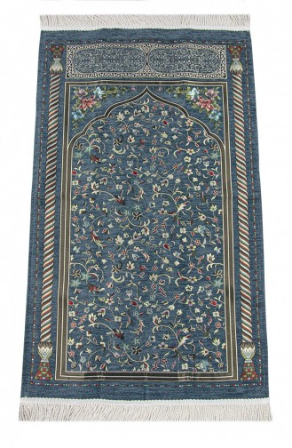 Turquoise Floral Ravza Patterned Lined Chenille Prayer Rug 4897654306105 4897654306105