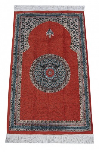 Tile Traditional Motif Knitted Fringed Mihrab Lined Chenille Prayer Rug 4897654306115 4897654306115