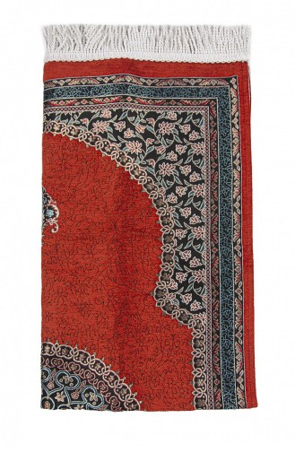 Tile Traditional Motif Knitted Fringed Mihrab Lined Chenille Prayer Rug 4897654306115 4897654306115