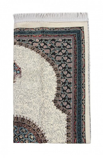 White Traditional Motif Knitted Fringed Mihrab Lined Chenille Prayer Rug 4897654306119 4897654306119