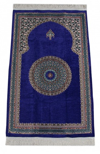 Purple Traditional Motif Knitted Fringed Mihrab Lined Chenille Prayer Rug 4897654306121 4897654306121