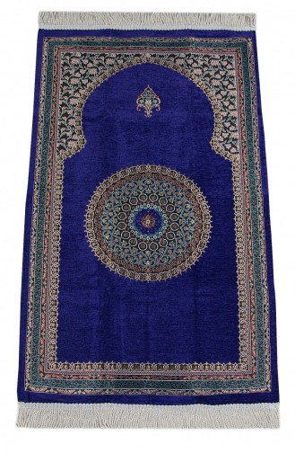 Paars Traditioneel Motief Gebreid Met Mihrab Gevoerd Chenille Gebedskleed Met Franjes 4897654306121 4897654306121