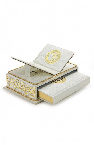 Quran Set With Table Top Rahle Velvet Covered Storage Rahiya Series White 4897654306177 4897654306177