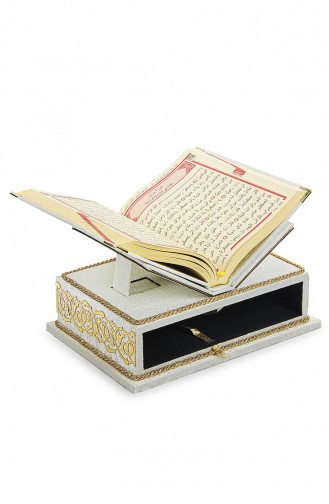 Quran Set With Table Top Rahle Velvet Covered Storage Rahiya Series White 4897654306177 4897654306177