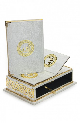 طقم قرآن مع سطح طاولة تخزين مغطى بالمخمل من سلسلة راحية أبيض 4897654306177 4897654306177