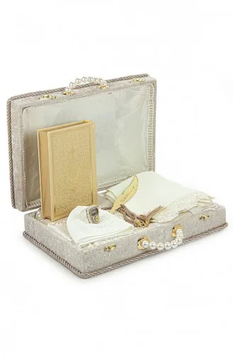 Embroidered Dowry Prayer Rug Set With Box Groom Bride Bundle Gift Quran Set 4897654306239 4897654306239