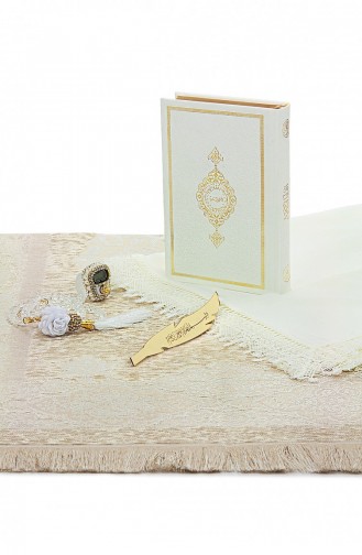 Boxed Flower Detailliertes Mitgift-Gebetsteppich-Set Geeignet Für Brautbündel Geschenkschal Koran-Set Weiß 4897654306573 4897654306573