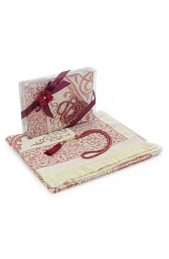 Dowry Prayer Rug Set With Pearl Prayer Beads And Gift Box Suitable For The Bride And Groom`s Package Red 4897654306656 4897654306656