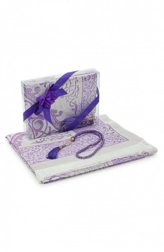 Dowry Prayer Rug Set With Pearl Prayer Beads And Gift Box Suitable For The Bride And Groom`s Package Purple 4897654306662 4897654306662