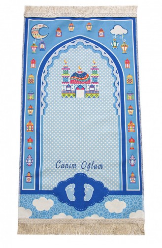 Name-Custom Embroidered Ramadan Themed Children`s Prayer Mat Blue 4897654306685 4897654306685