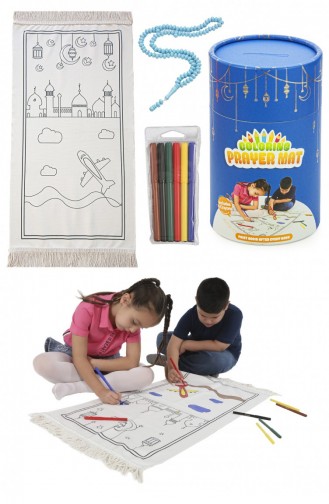 مجموعة سجادة صلاة للأطفال لعبة دينية تعليمية قابلة للغسل باللون الإنجليزي باللون الأزرق 4897654306792 4897654306792