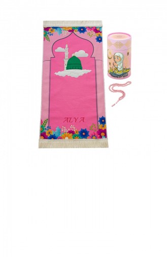 Ensemble De Tapis De Prière Pour Enfants En Boîte Cylindrique Avec Perles De Prière Et Nom Brodé Personnalisé Rose 4897654306854 4897654306854