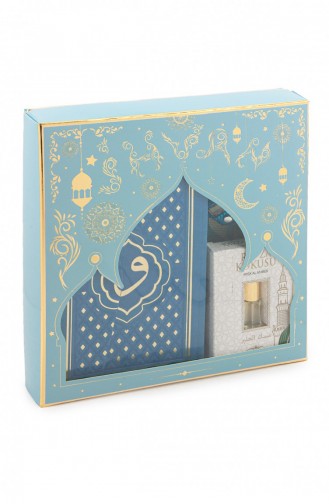 Ensemble De Tapis De Prière Et Coran Arabe En Cuir Thermo à Motifs Bleu Vav 4897654306855 4897654306855