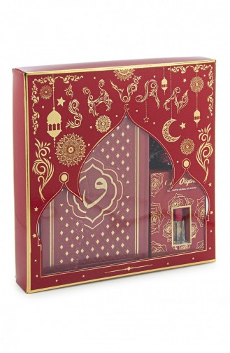 Red Vav Patterned Thermo Leather Arabic Quran And Prayer Mat Set 4897654306857 4897654306857