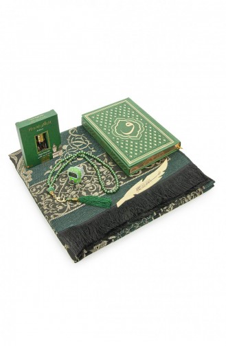Groene Thermo Lederen Arabische Koran- En Gebedsmattenset Met Vav-patroon 4897654306858 4897654306858