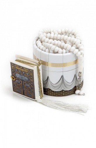 Ensemble Tasbih Blanc Avec Mini Coran Dans Une Boîte Cylindrique Kaaba 9789753899864 9789753899864