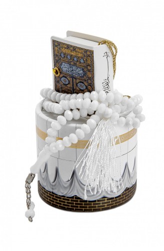 Weißes Tasbih-Set Mit Mini-Koran In Zylinder-Kaaba-Box 9789753899864 9789753899864