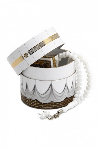 Weißes Tasbih-Set Mit Mini-Koran In Zylinder-Kaaba-Box 9789753899864 9789753899864