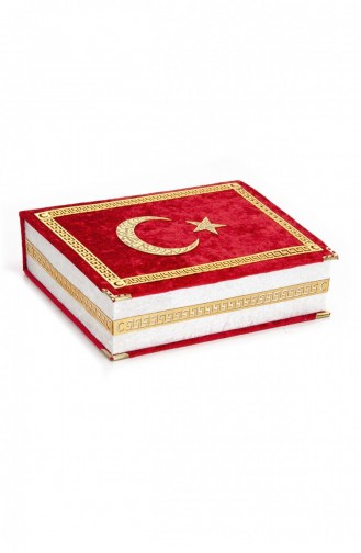 طقم مصحف مخملي مع مسبحة بتصميم صندوق العلم التركي 9789753899867 9789753899867