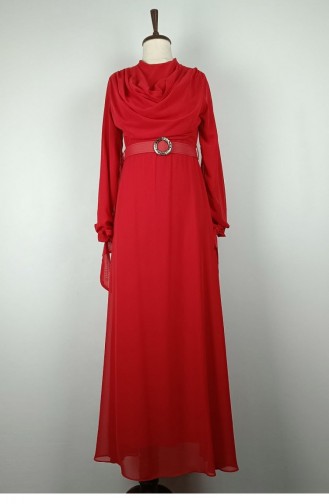 Robe Drapée En Mousseline De Soie Détaillée Rouge 7841 1177